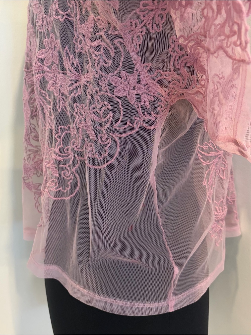 By Anthropologie Short-Sleeve Embroidered Mesh Blouse Top Sheer medium - Picture 12 of 12